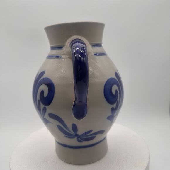 Vtg Handarbeit Salt Glaze German Water Jug Pitcher Art Pottery Gray Blue Cottage - Picture 8 of 13
